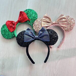 Set of 3 Disney Parks Official Sequin Minnie Mouse Ear Headbands with Bows
